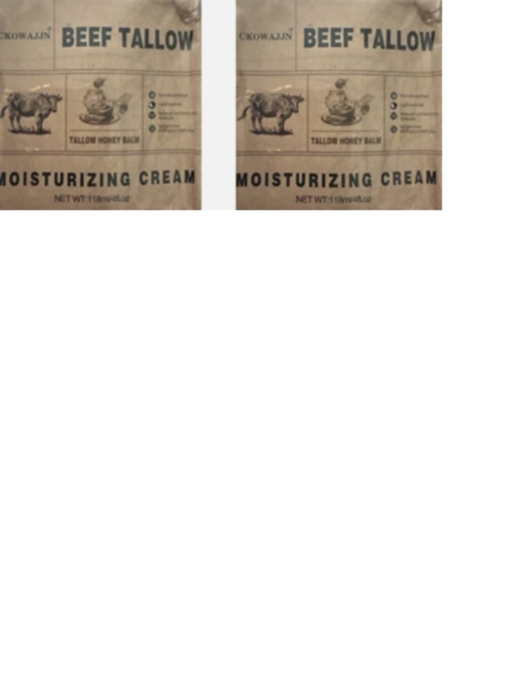 100% Grass-Fed Beef Tallow For Skin Whipped Tallow Honey Balm 4oz EACH 2PK 8/28